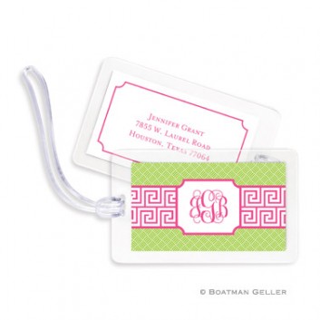 Luggage Tags - Greek Key Band Pink