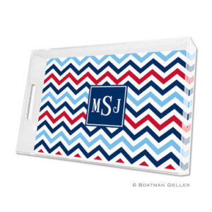 Lucite Tray - Chevron Blue & Red