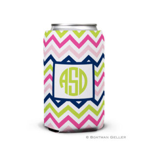 Koozie - Chevron Pink Navy & Lime